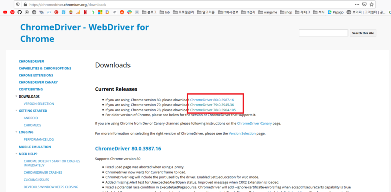 크롬웹드라이버 다운
